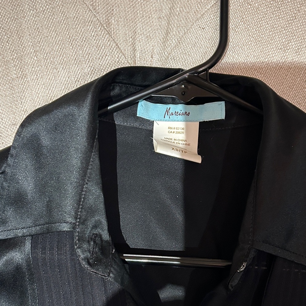 Marciano Black Satin Button-Front Blouse